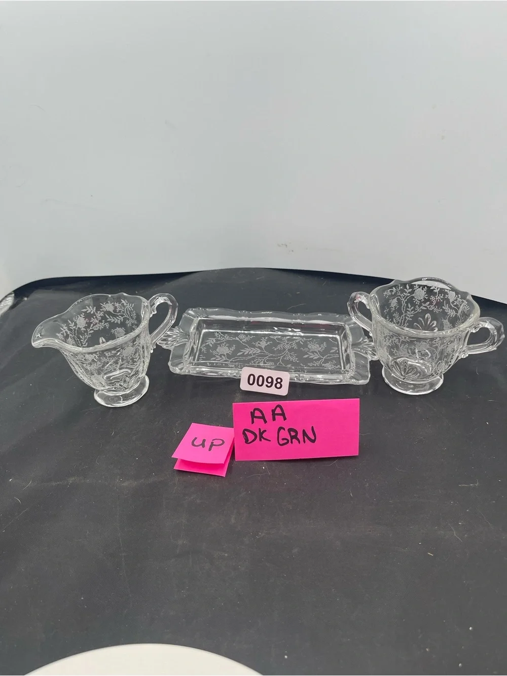 Clear Etched Glass Creamer and Sugar Set - Elegant Clear